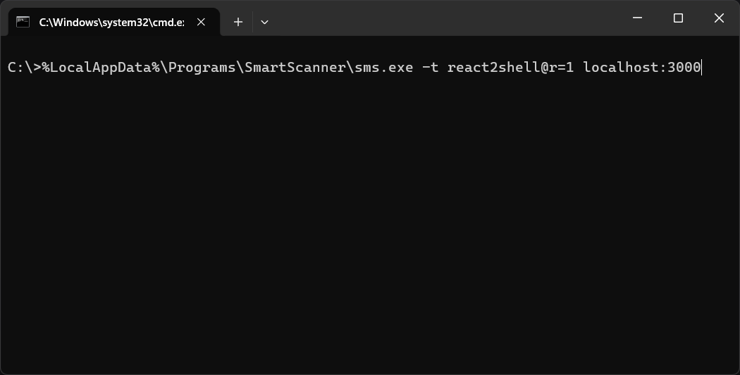 SmartScanner CLI scanning localhost for react2shell vulnerability
