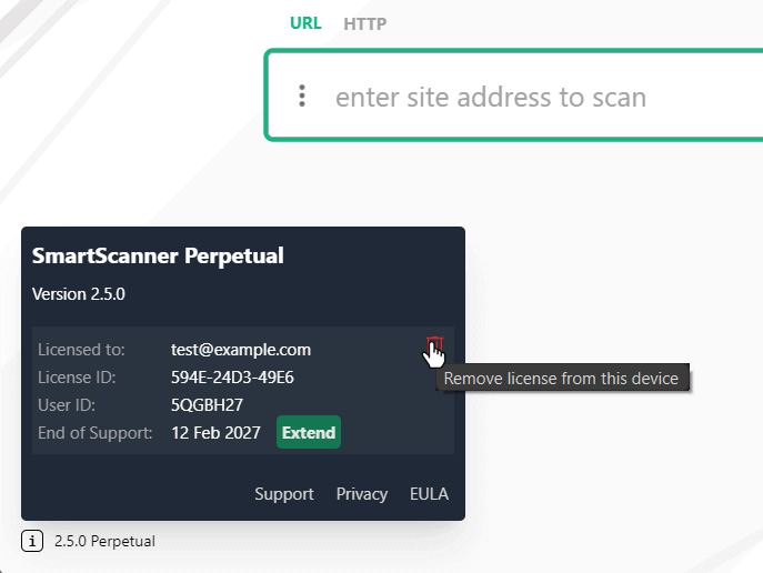 Remove SmartScanner license from a device